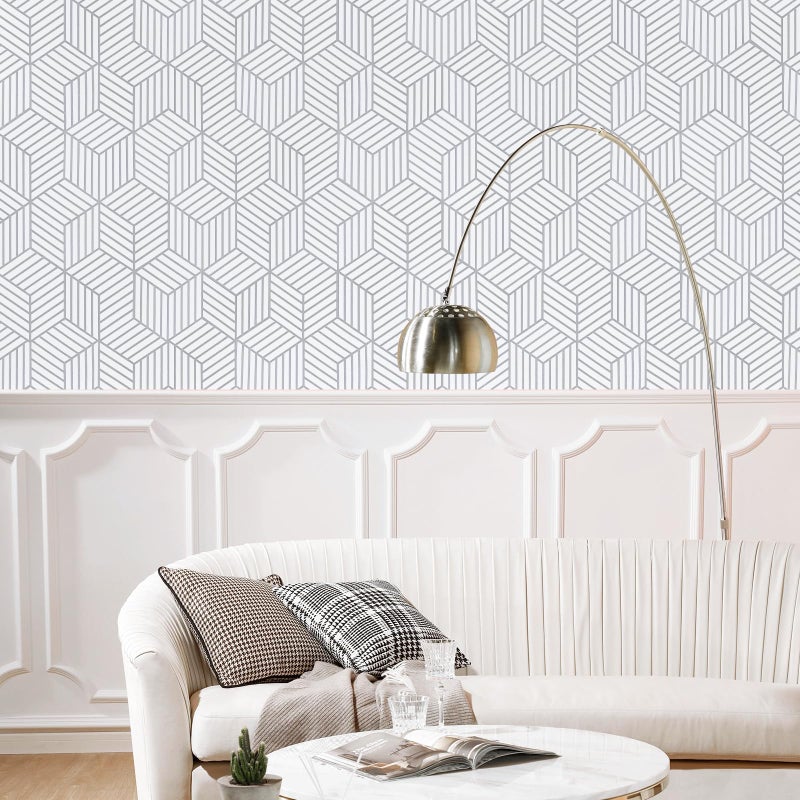 WENMER Geometric Hexagon Peel and Stick Wallpaper - 17.7 Inch x 394 Inch Silver Removable Self-Adhesive Vinyl Film for Home Drawer Shelf Use - Image 2